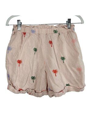 Elie Tahari Womens Pink Palm Tree Embroidered Linen Blend Shorts Small